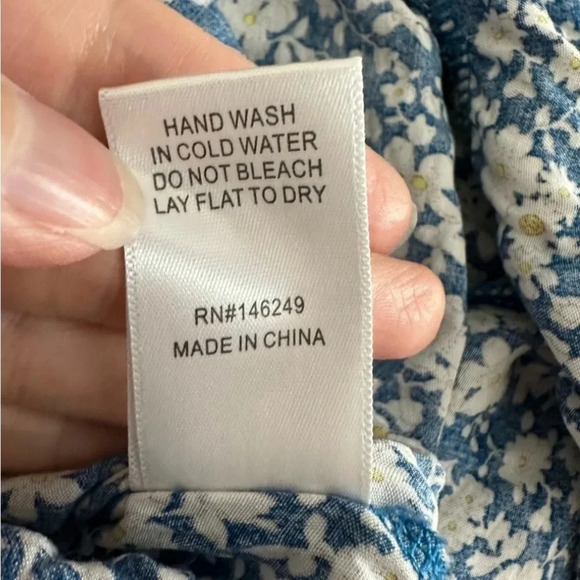 Aakaa Blue Ruffled White Floral Mini Skirt Drawstring Tassels Size Small - Picture 7 of 9